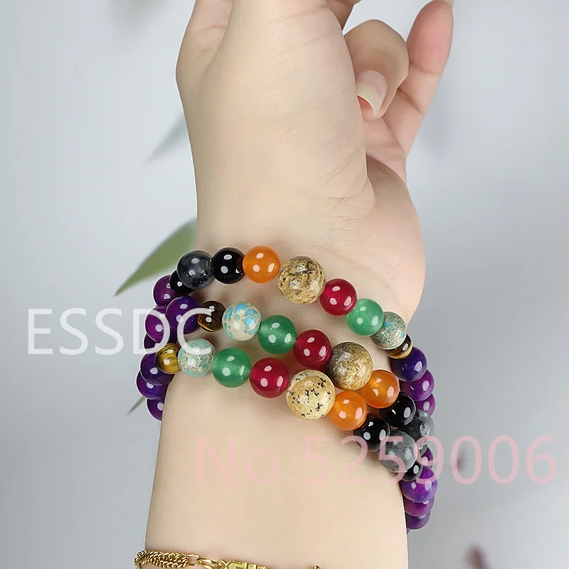 Natural Stone Multicolor Quartz 7 Chakra Bracelets&ampBangles Yoga Balance Beads Buddha Prayer Elastic Bracelet pulseira masculina |