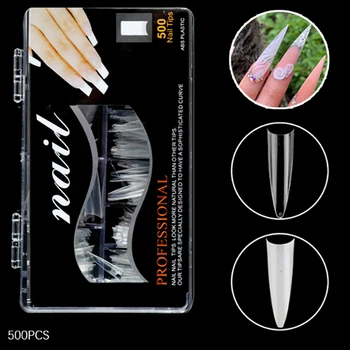 

500pcs Nail Tips Clear/Natural False Fake Manicure Acrylic Gel Diy Salon Suppliers Extra-Long Fingernail Claw Halloween Makeup