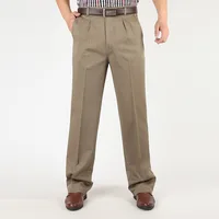 Pantalon décontracté pour hommes, marque masculine, couleur unie, taille haute, ample, pur coton, Double pli, pantalon froissé, YGSHA65 4