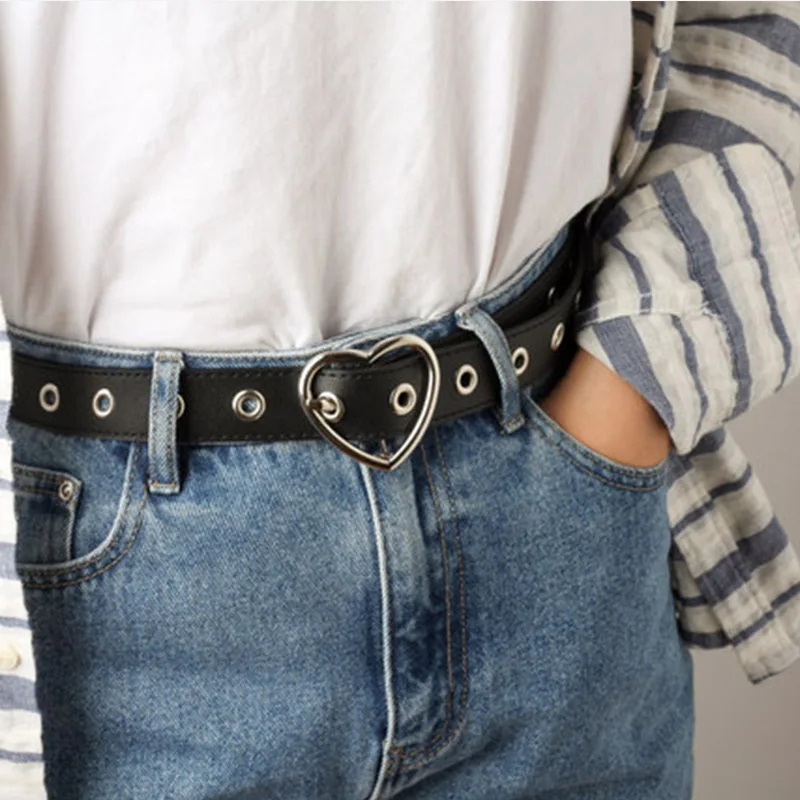 

Women PU Leather Belts Punk Heart-shaped Silver Gold Metal Pin Buckle Waist Strap Ladies Party Dress Jeans Decoration Waistband