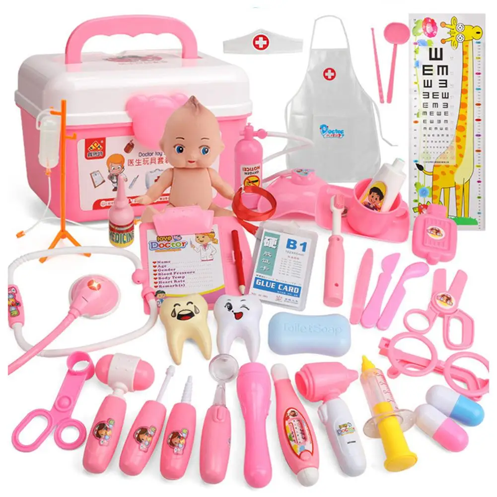 

37Pcs Kids Toys Doctor Set Baby Suitcases Medical Kits Cosplay Dentist Nurse Simulation Medicine Box With Doll Costume Xma Gifts