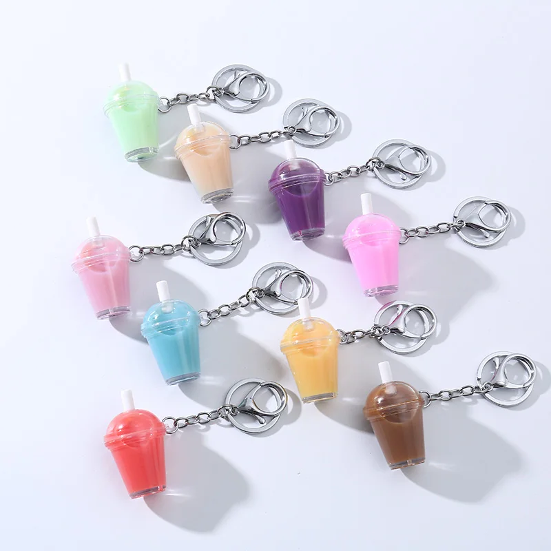 

Cute Pendant Pearl Milk Tea Keychain Simulation Drink Small Zinc alloy Key Chain DIY Bag Accessories Handmade Christmas present