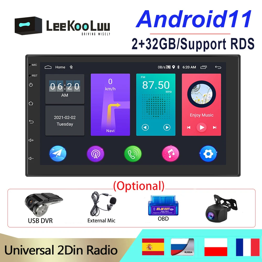 Автомагнитола LeeKooLuu 2 Din Android 11 GPS-навигация 7 дюймов Авторадио стерео