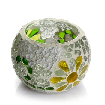 

Creative Green-Yellow Mosaic Carved Candle Holder Friend Gift Coffer Bar Candle Holder Beautiful Home Decoration Candle Holder