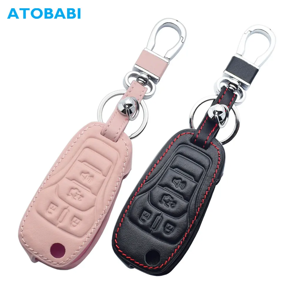 2 Pack Car Key Chain for Ford, Genuine Leather Car Key Fob Keychain Suit for Ford Fusion F450 F550 F150 F250 F350 Edge Explorer Mustang F150 Keychain Keyring Family Present for Man and Woman（BLACK 