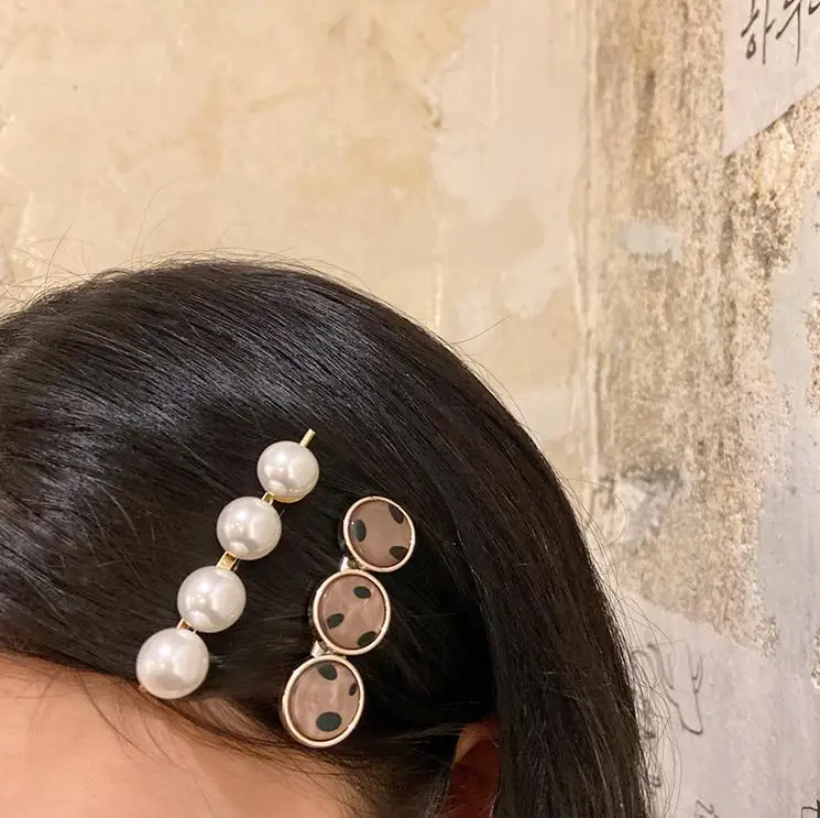 AOMU 1 набор, женские модные металлические заколки с имитацией жемчуга, винтажные геометрические заколки для волос с леопардовым узором в горошек, аксессуары для волос