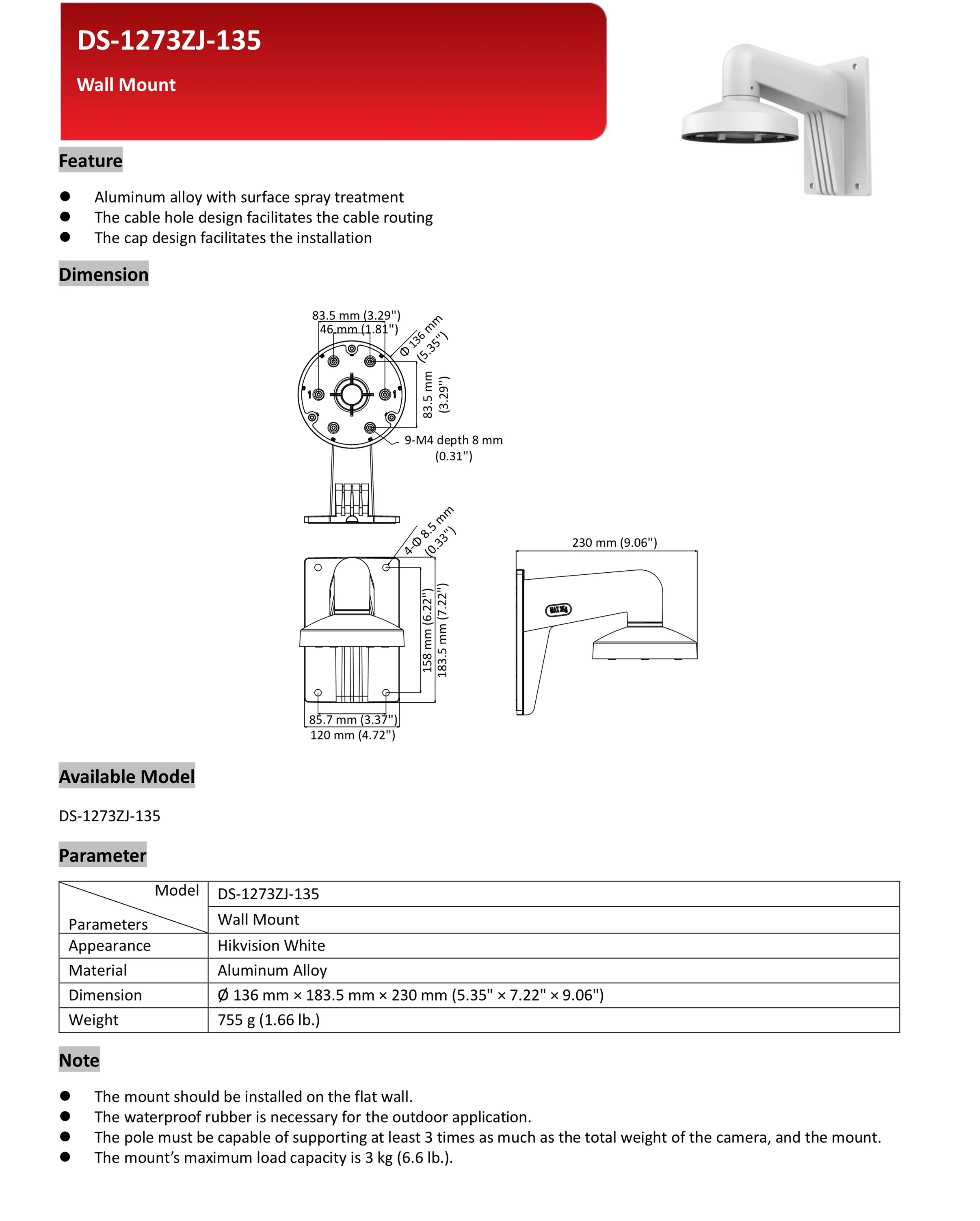 DS-1273ZJ-135 купольных Камера настенный кронштейн для ИК купольные поворотные сетевые видеокамеры IP Камера кронштейн для камеры видеонаблюдения