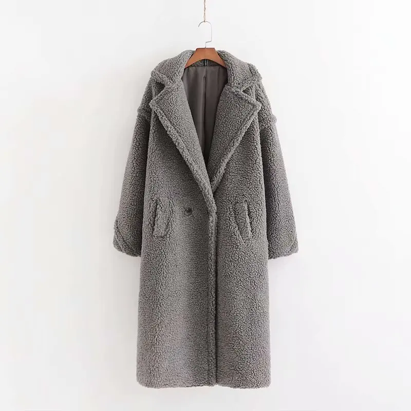 Зимнее плюшевое пальто из искусственного меха для женщин, уличные большие плюшевые куртки и пальто, дамское пальто из овечьей шерсти, пальто из искусственного меха - Цвет: gray