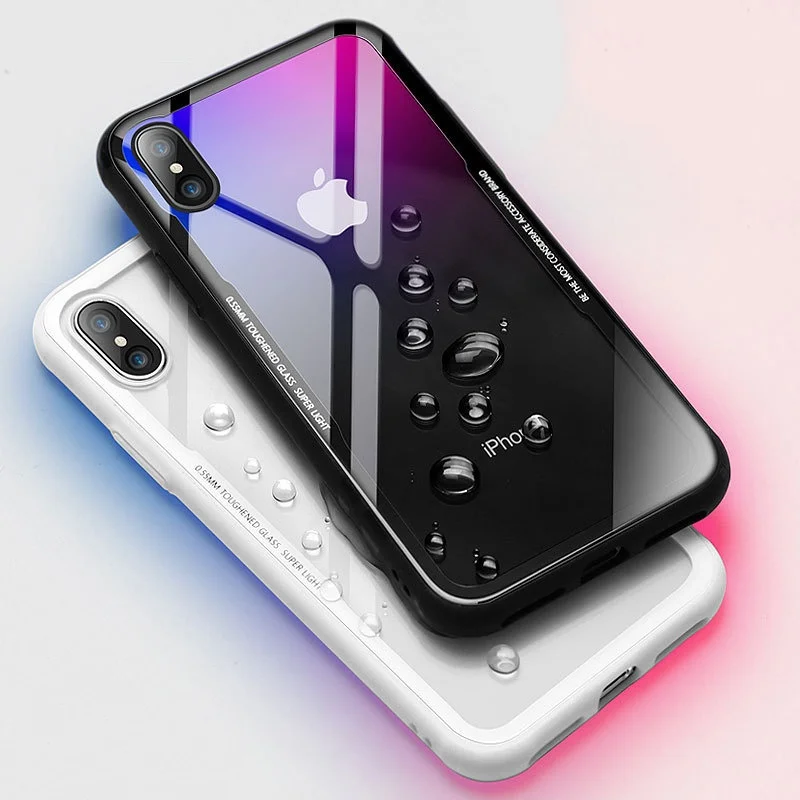 Роскошный противоударный чехол для iPhone X 7 6 6s 8 Plus прозрачное закалённое стекло Жесткий Чехол Мягкий силиконовый край чехол для iPhone