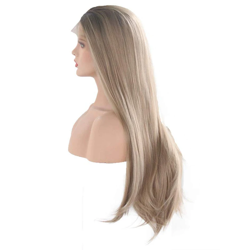 Charisma Brown Roots Ombre Blonde Wig Straight Hair Synthetic Lace Front Wig For Black Women Natural Hairline Wigs 13X3