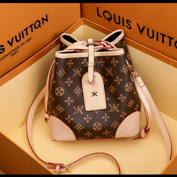 

Fashion Flower Printing Women Bucket Bag Genuine Leather Female Shoulder Bags Top Quality Lady's Handbags Luxury Crossbody Bag