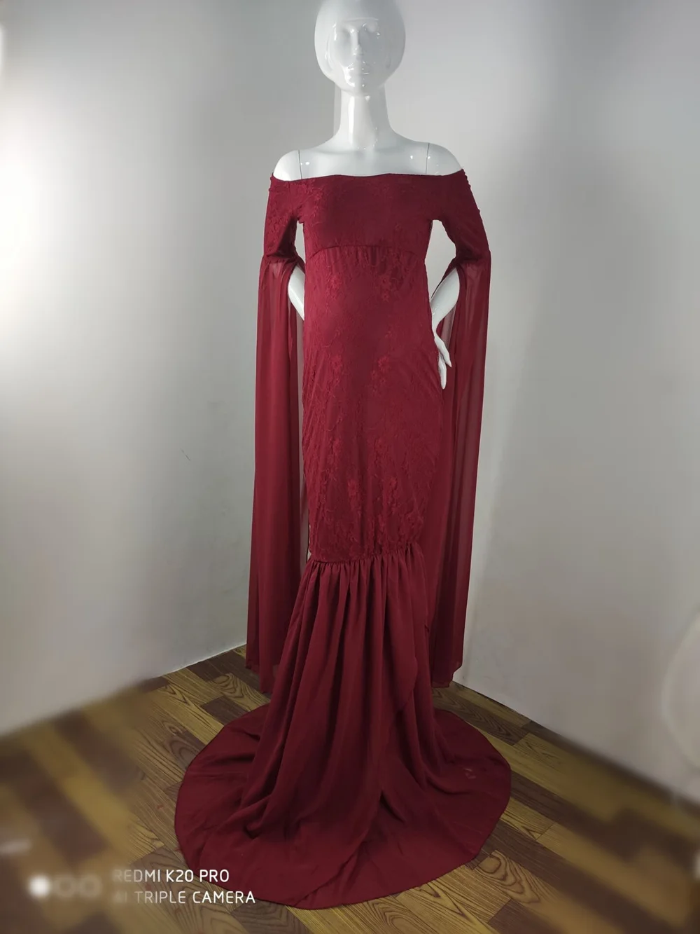 Mermaid Maternity Photography Props Dresses Lace Long Pregnancy Dress Ruffles Pregnant Women Maxi Maternity Gown For Photo Shoot (03)