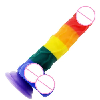 Rainbow Realistic Dildo Big Dick Lesbain Sex Toys for Woman Soft Penis G-spot Clitoral Female Masturbator Adult Sex Toy Shop 6