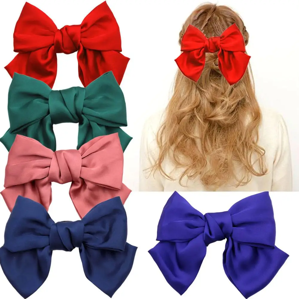 Clipe de Cabelo Estilo do Cabelo Lote Faça Você Mesmo Simples Estilo Preppy Seda Cetim Primavera Barrettes Duplo Bowknot Ferramentas Acessórios Ha1374 50 Pçs –