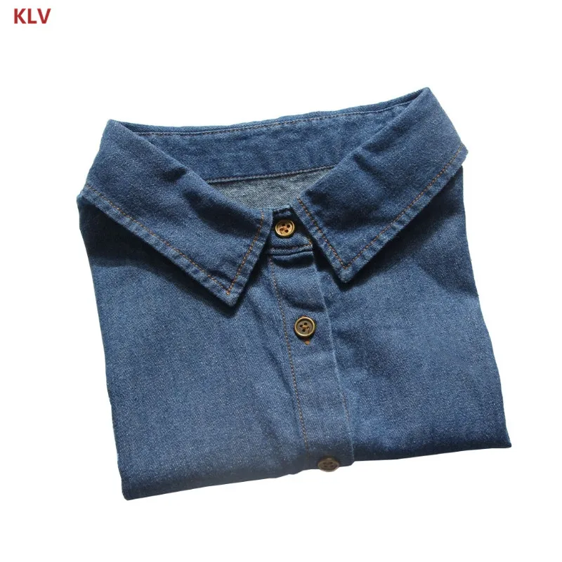 KLV женская джинсовая рубашка ложный датский блузка-вставка нагрудные Рубашки аксессуары