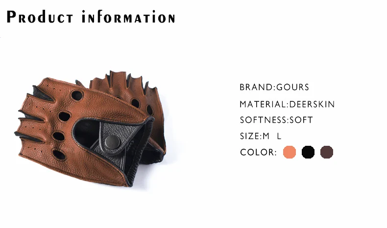 Spring Men's Genuine Leather Gloves Driving Unlined Deerskin Half Fingerless Gloves Fingerless Fitness Gloves
