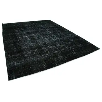 

285x369 Cm Black Handmade Overdyed Large Area Rug-9x12 Ft