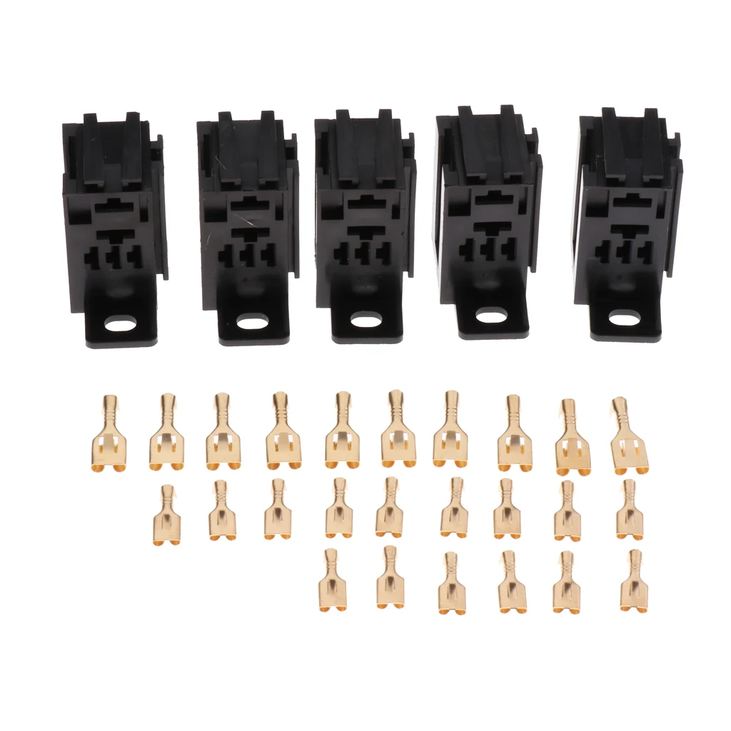 5 Pieces 5Pin 60A PCB Relay Holder Board Mount Socket with Terminals Black