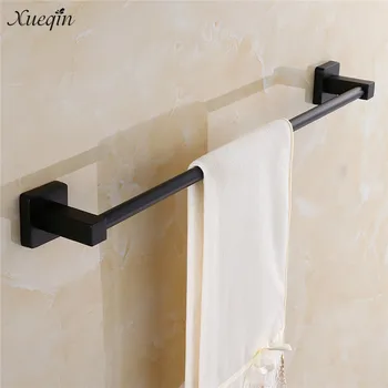 

New 61cm Black Matte Square Towel Rack Rail Bathroom Towel Holder Single Tissue Roll Toilet Brush Holder Robe Hook Wall Mounted