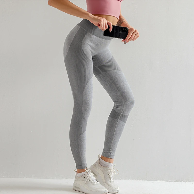 Женские Бесшовные легинсы для йоги, спортивные женские популярные цветные штаны для бега, штаны с высокой талией для спортзала, женские колготки для фитнеса, эластичные леггинсы - Цвет: HQ-K203 Gray