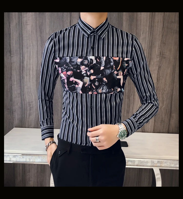 Модная мужская рубашка в полоску, Camisa Masculina, приталенная рубашка с длинным рукавом, деловая уличная одежда, официальная мужская одежда
