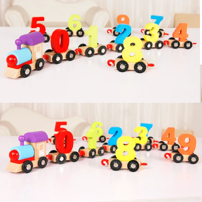 11 Pcs set Children Toddlers Digital Small Wooden Train 0 9 Number Figures Railway Model Wood 3