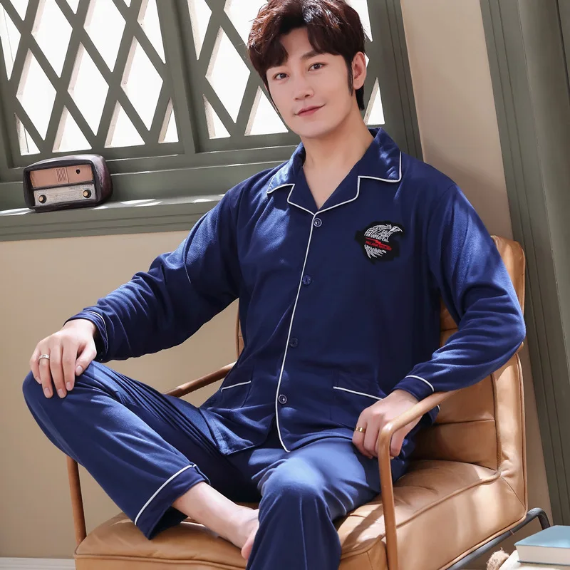 

Spring Pajamas Men Spring And Autumn Cotton Long Sleeve Men's Tracksuit Autumn Thin Plus-sized Set 302-51