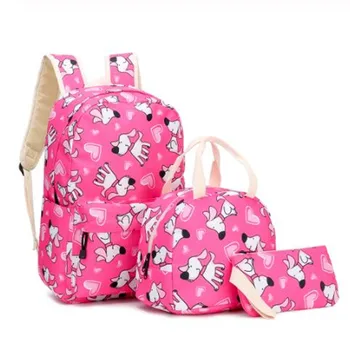 

3pcs Sets Backpack+Meal Pack+Pencil Case Printing School Bags Canvas Student Backpack Teenage Girls Shoulder Bags Backpack Women