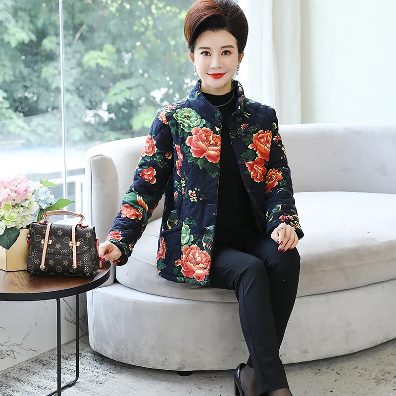 

2019 Winter New Style Short National Wind Cotton Linen plus Velvet Padded Cotton Overcoat Large Size Retro Versatile Cotton-padd