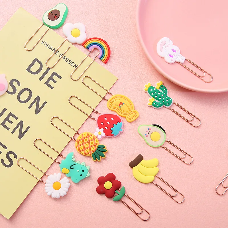 10 pcs/lot Cute Paper Clips Bookmark Mini Cartoon Fruit Animals Korean Stationery Kawaii School Office Supplies Book Accessories