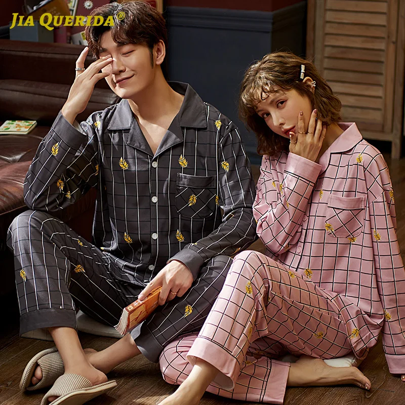 New Pajamas for Couple Chinese Pajamas Front Pocket Long Sleeve Long Pants Pyjamas Men and Women Pajamas Set Pj Set Sleepwear