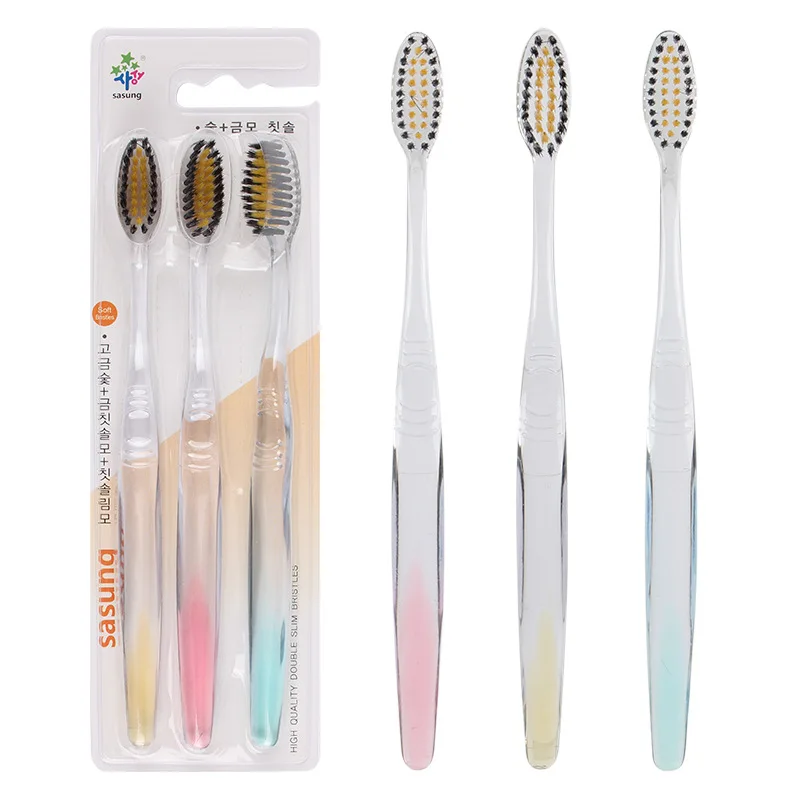 

Si Cheng shui jing bing 3P Toothbrush Adult Carbon Goldsoft Hair Gum Shield Cleaning Toothbrush South Korea the Department Store