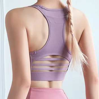 

NORMOV New Mesh Gather Bra Women Solid Color Back Pocket Backless Shockproof Push Up Bra Femme Elastic Slim Fitness Bra Female