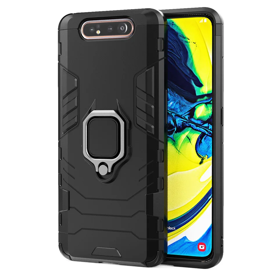 Для samsung Galaxy A80 чехол Роскошный Полный Защитный кольцо магнетизм держатель противоударный чехол для samsung A80 чехол SM-A805F - Цвет: Black -Finger Ring 1