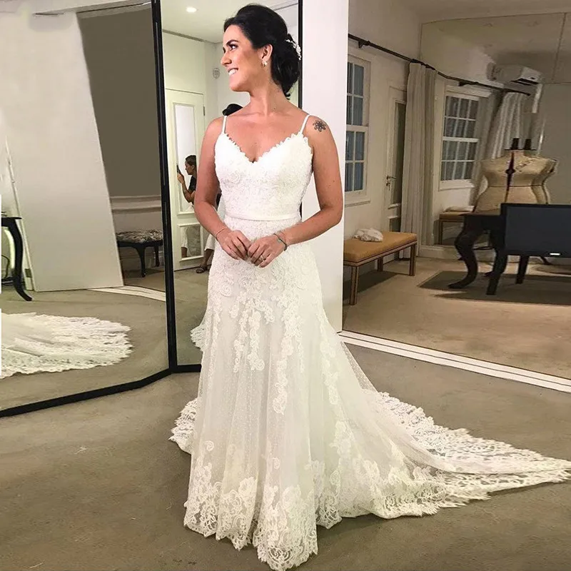 New-Spaghetti-straps-Mermaid-Wedding-Dress-2019-robe-de-mariee-V-Neck-Lace-wedding-gowns-Sexy