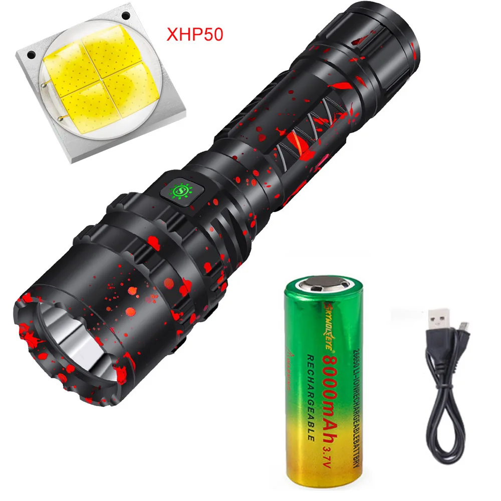 

80000LM Powerful XHP50 LED Flashlight Xlamp Aluminum Hunting Waterproof 5 Modes Torch Light Lanterna 18650 26650 Battery