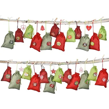 

Christmas Pattern Candy Bag 1-24 Advent Calendar Bundle Cotton Linen Gift Bag новогодний декор новогодние украшения