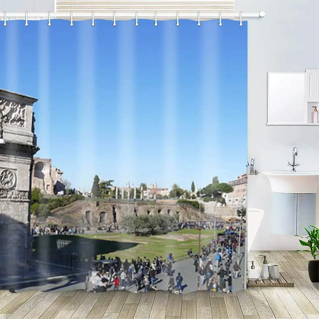 

Shower Curtain, Polyester Fabric Waterproof Hooks Included-72x72 inches- Colosseum Rome Amphitheater Landmark Building Old 8