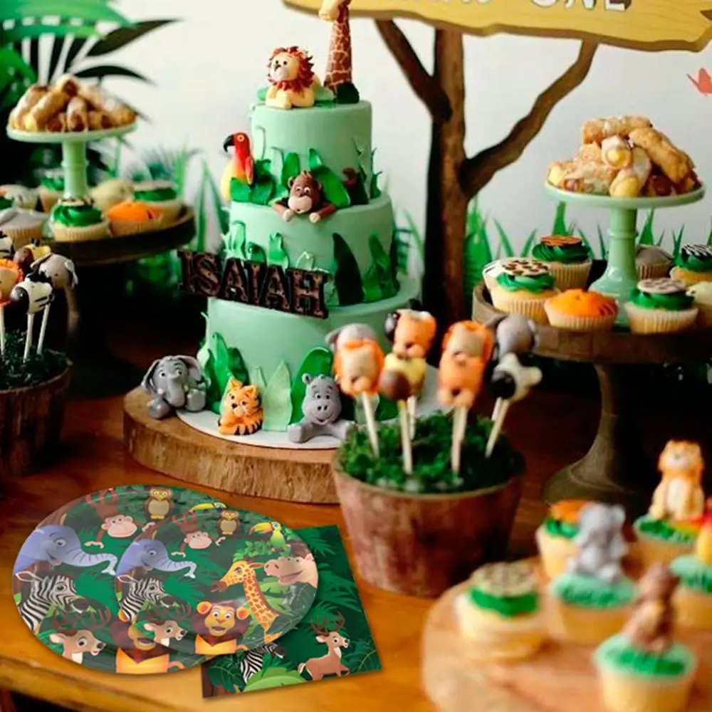 

Jungle Party Zoo Animal Disposable Party Tableware Set Safari Party Birthday Party Decoration Kids happy Birthday Party Supplies