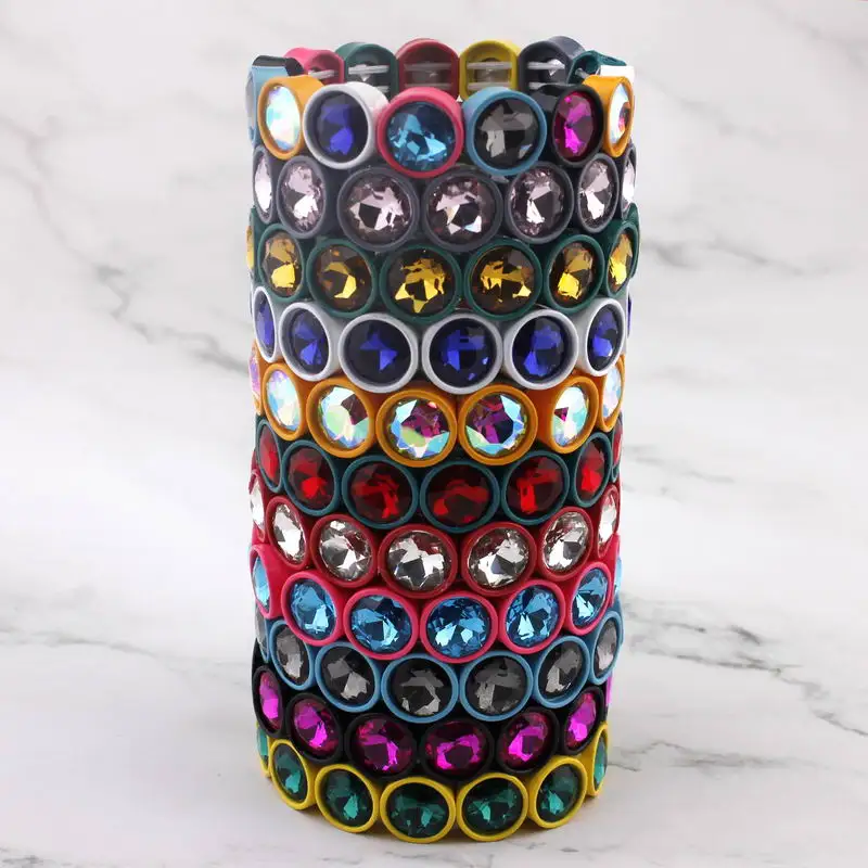 ZWPON Faceted Glass Crystal Square Tile Bead Bangles Bracelets for Women Fashion Multicolor Painted Elastic Bracelets Wholesale