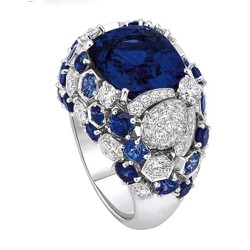 

Luxury Retro Royal Party Rings Sapphire Inlays,Rhinestone Crystals,Dark Blue Gem Female/male Engagement Rings Birthday/gift 6-10
