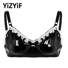 Мужской сексуальный бюстгальтер, топ, бикини, безрукавка из мягкой кожи, кружевные топы, на бретельках, купальник, сексуальный, милый купальник, черный, Wetlook, пляжная одежда