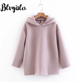 

Blvyisla Sweet Student Winter Sweatshirts Girls Hoodies Oversize Pullovers Tops 2019 Chic Pure Color Sportwear