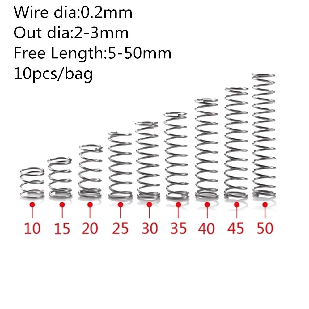 

10pcs/lot Spring steel compression spring return spring 0.2mm wire diameter 2-3 out diameter 5-50 length wholesale custom Spring