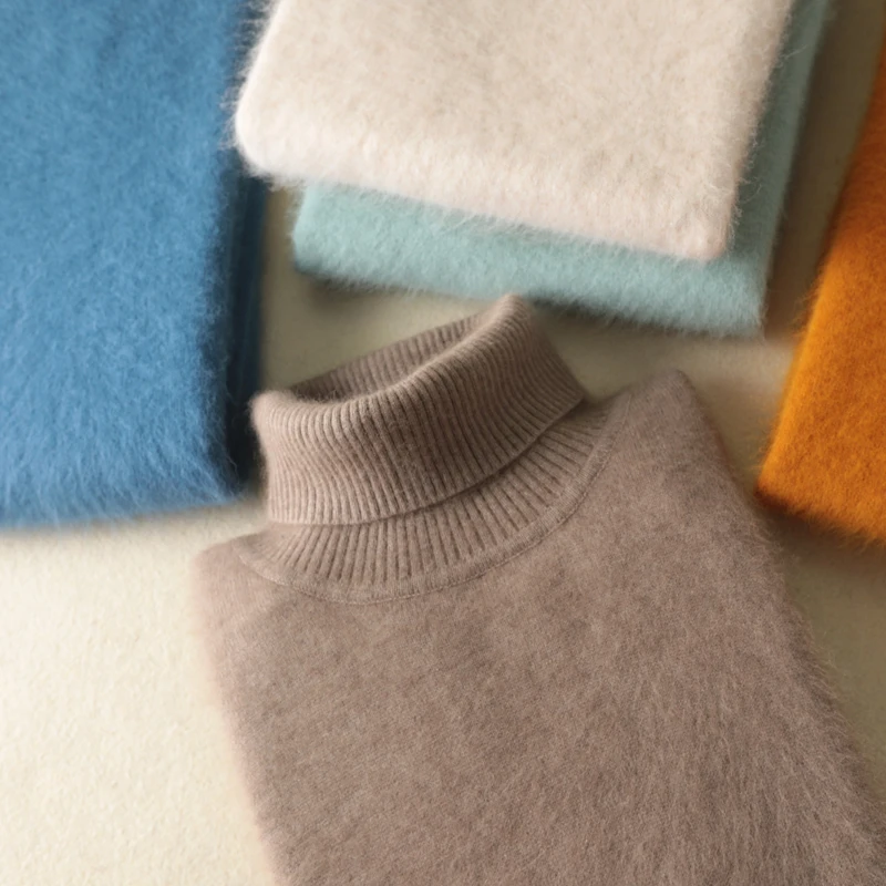 Mens Sweaters Turtleneck Pullover Men Knitwear Wool Winter Warm Thick Mink Classic Solid