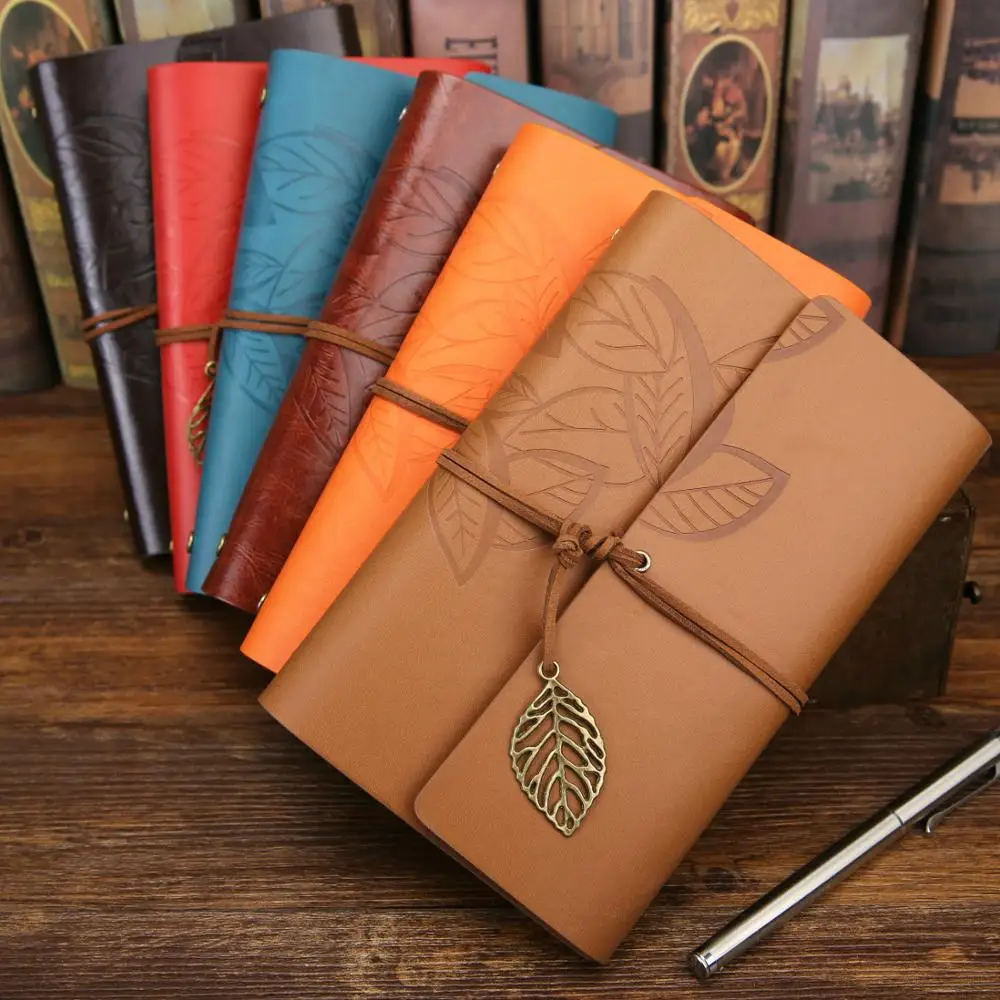 

Retro Notebook Diary Notepad Vintage Leaf PU Leather Note Book Stationery Gift Traveler Journal Planner Graffiti Bujo