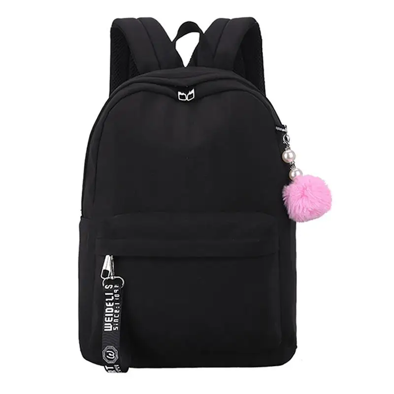 

Simple Large Capacity School Backpack Lightweight School Bag Student Backpack With Pompom Pendant Decor