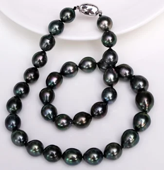 

18" 9-11mm tahitian genuine black peacock baroque pearl necklace