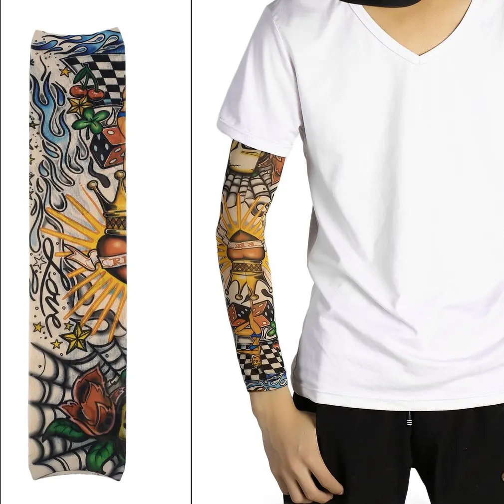 1pcs Halloween Elastic Arm Sleeve Fake Tattoo Arm Stockings Sport Skins Sun Protective 9 style Arm Warmers
