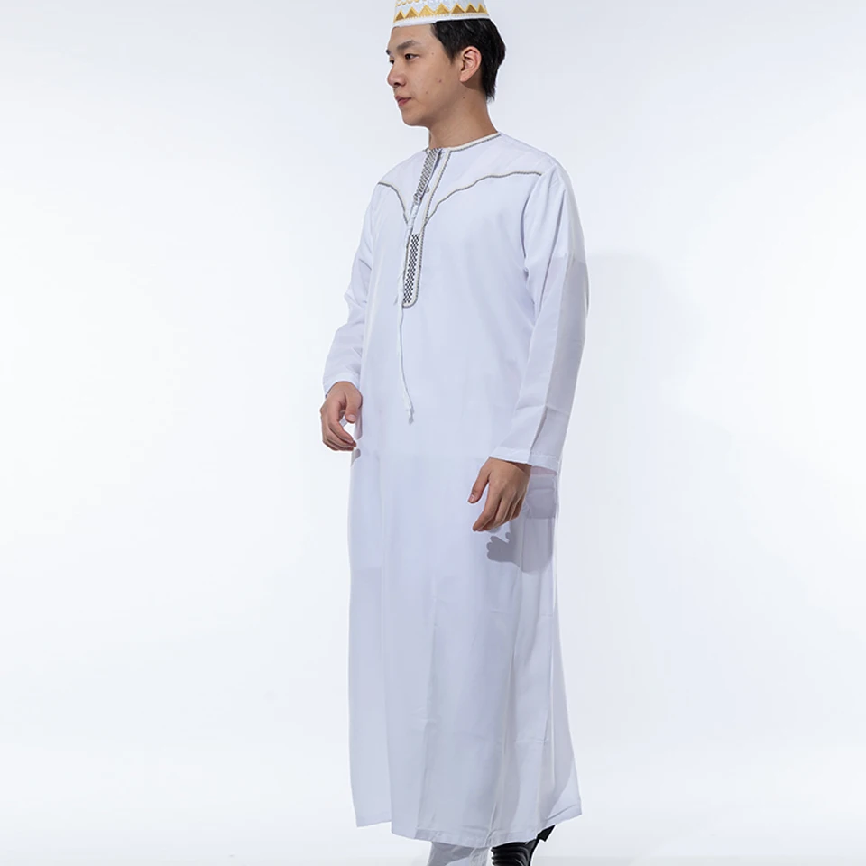 Clomplu белый мусульманский кафтан абайя jubba tobe хлопок Арабский исламский одежда мужская повседневная с длинным рукавом Musulman